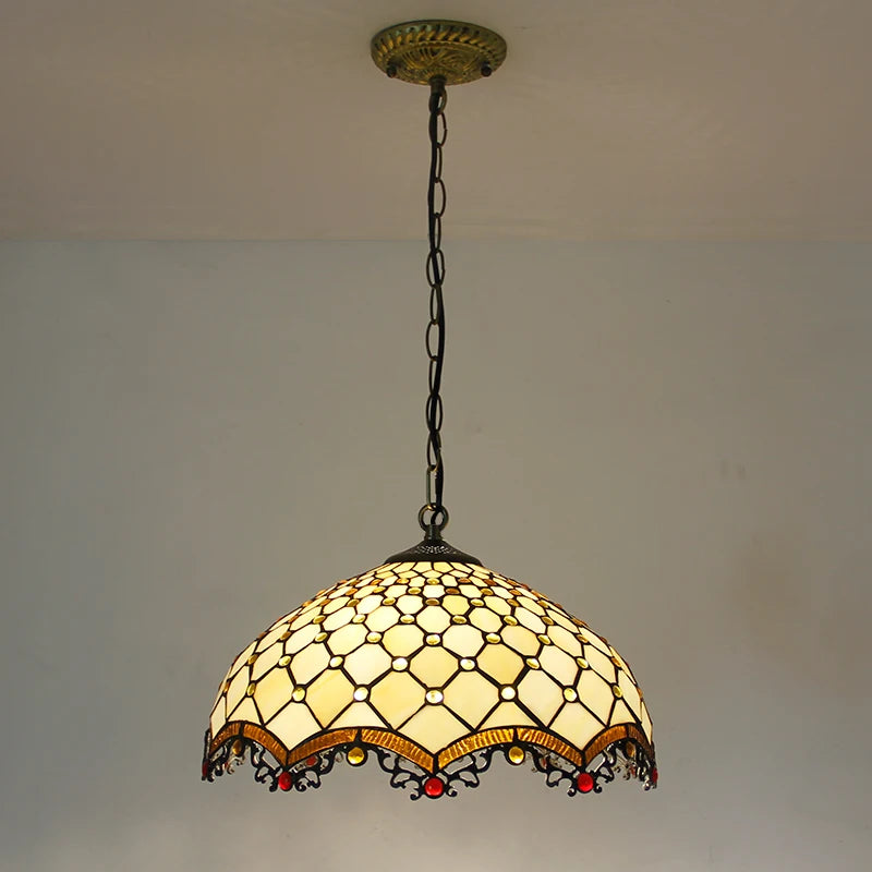 Rétro Tiffany Suspension Lumières suspension lustre salon baroque perle design Vitrail luxe 16 "mer bleu marron L - vue 2 sur 9