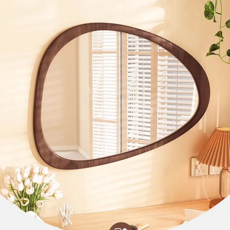 miroir en bois vintage tendance avec verre irrégulier pour maquillage HD - vue 2 sur 10