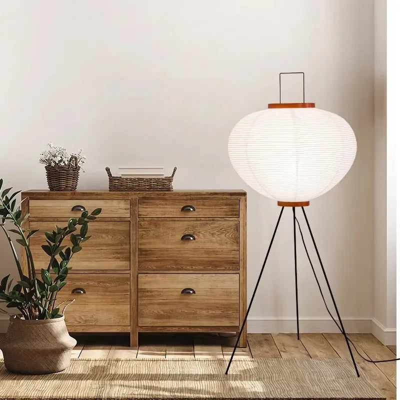 lampadaire design japonais en papier de riz avec trépied - vue 3 sur 8