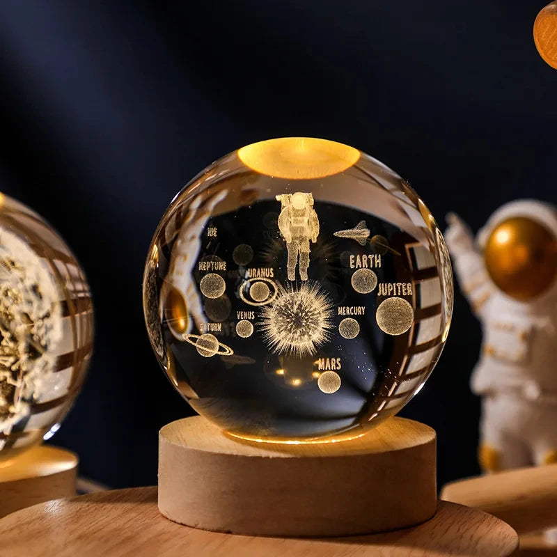boule de cristal 3d lune galaxie décoration lumineuse pour la maison - vue 9 sur 17
