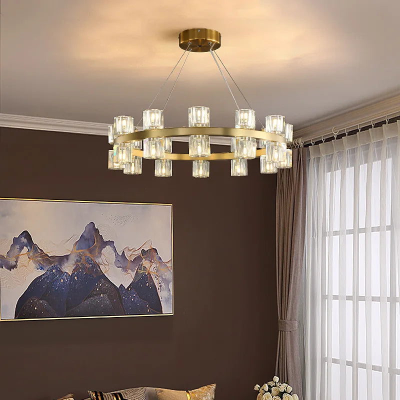 lustre led en cuivre et cristal design moderne luxueux - vue 5 sur 17