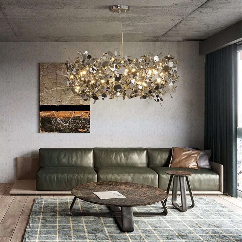 lustre en acier inoxydable post-moderne peu profond luxe - vue 3 sur 7