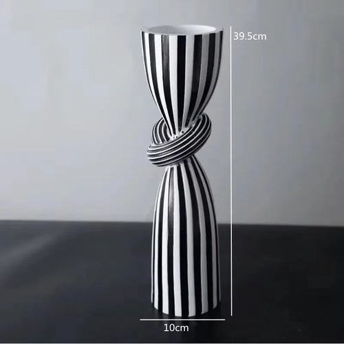 Black and White Striped Twisted Rope Knot Single Candle Holder, Resin, Dining Table Wedding Center Decoration, Modern Decoration