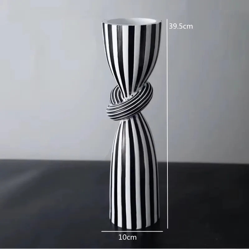 Black and White Striped Twisted Rope Knot Single Candle Holder, Resin, Dining Table Wedding Center Decoration, Modern Decoration