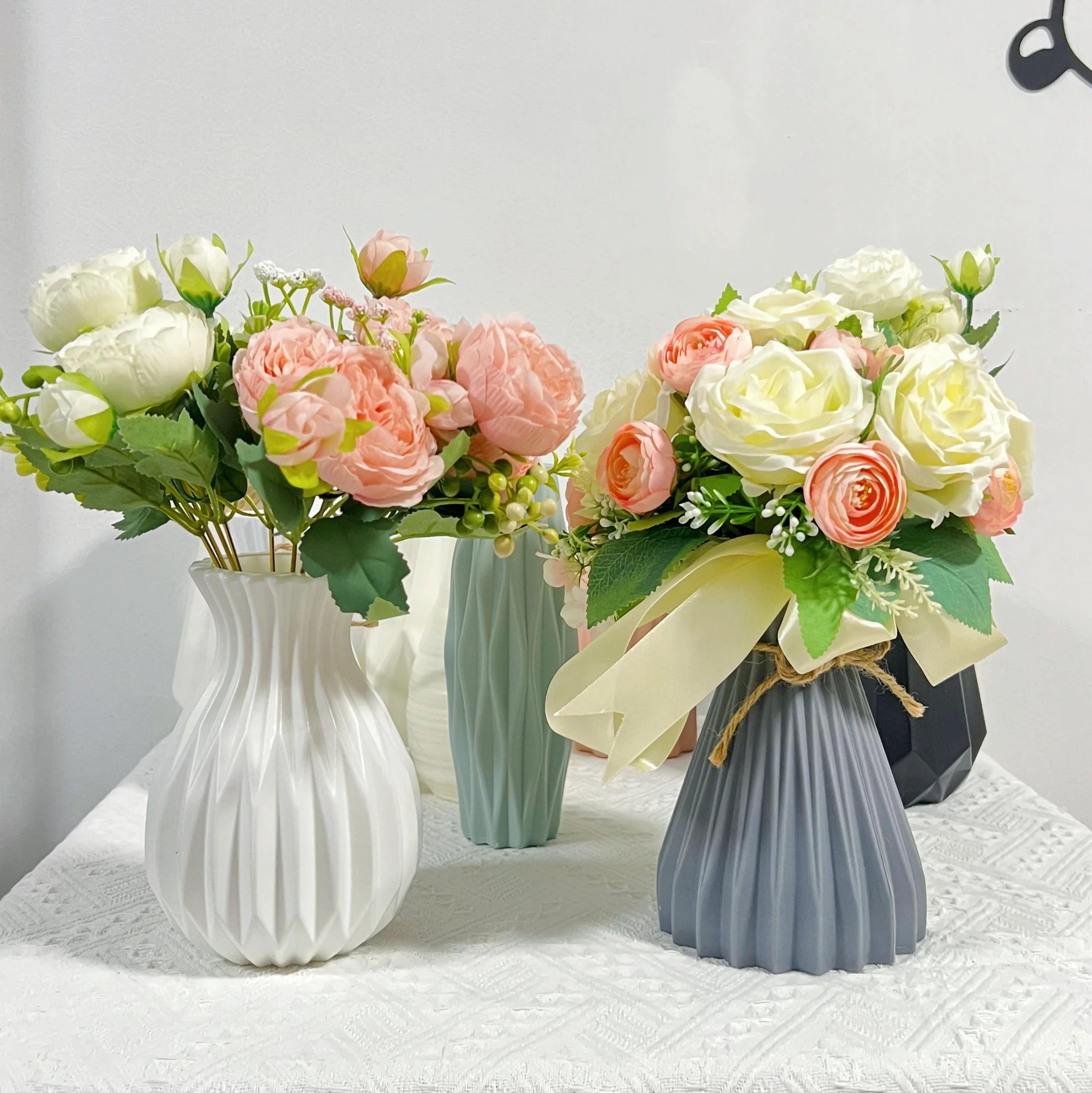 vase à fleurs en plastique style céramique décoration nordique pour maison - vue 6 sur 7