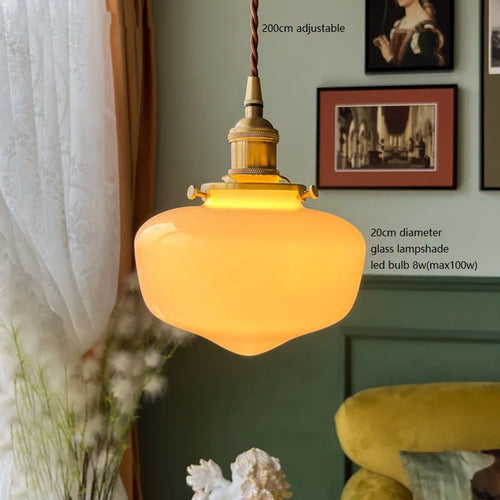 Suspension nordique moderne douille en cuivre abat-jour en verre blanc chambre salon suspension LED luminaires - vue 9 sur 30