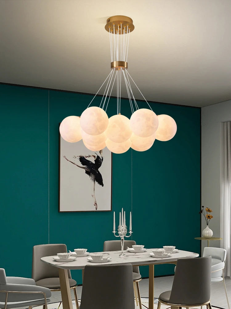 lustre sphérique planète led moderne réglable en hauteur pour décoration - vue 6 sur 19