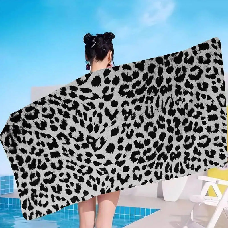 serviette de bain microfibre absorbante motif leopard vache