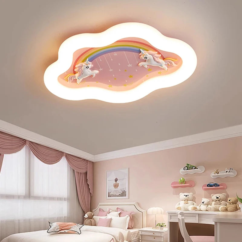 lustre nuage arc-en-ciel avec cheval pour chambre d'enfant - vue 2 sur 10