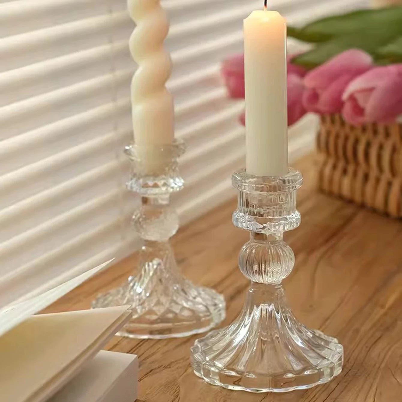 bougeoir en verre transparent pour dîner mariage et photographie - vue 5 sur 9