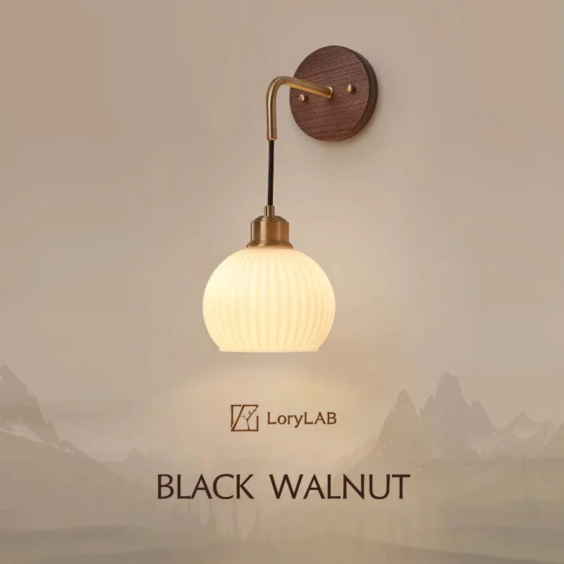 Walnut Wood Wall light, Wabi-sabi Modern style, Wall Sconces for Bedroom, Living, Corridor, Aisle balcony, Entrance Hall - vue 2 sur 7