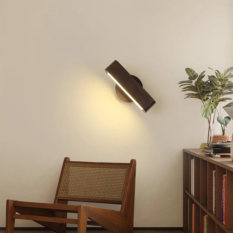 Applique murale intérieure moderne pour chevet chambre salon enfants escalier couloir fond veilleuse lampe circulaire en bois - vue 4 sur 8