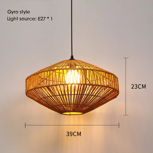 Sisal chanvre corde suspension plafonnier Lustre suspendu Lustre fer main tressage rustique rétro pour salle à manger décor - vue 14 sur 28