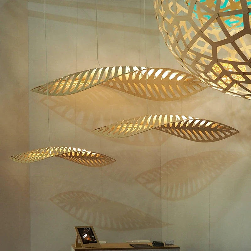 Minimalist nordic wabi sabi wooden chandelier for restaurants and bars - vue 3 sur 8