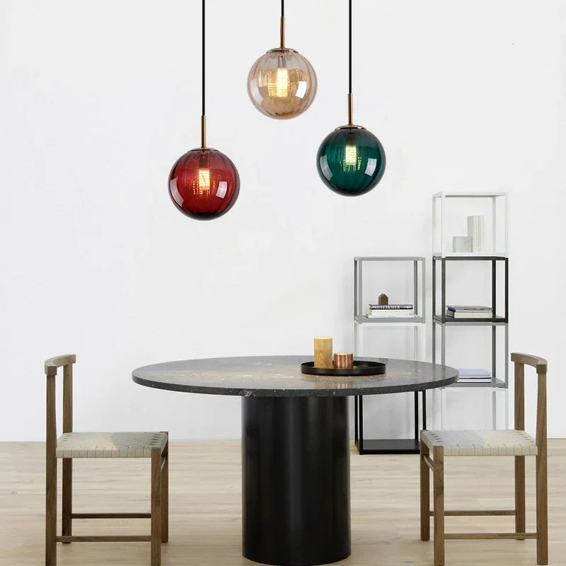 lustre moderne en verre design suspendu lumineux nordique - vue 3 sur 14