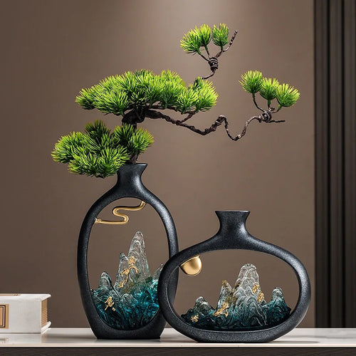 New Chinese welcome pine vase ornament, living room entrance TV cabinet, Bogu rack ornament, office housewarming gift - vue 2 sur 9