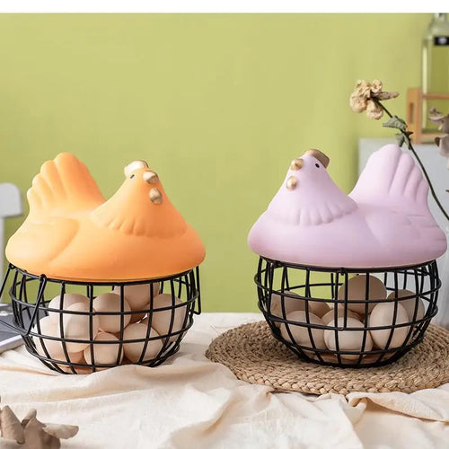Ceramic Egg Storage Basket, Living Room, Fruit, Garlic, Hollow Metal Hen Shaped, Kitchen Organizer - vue 2 sur 14