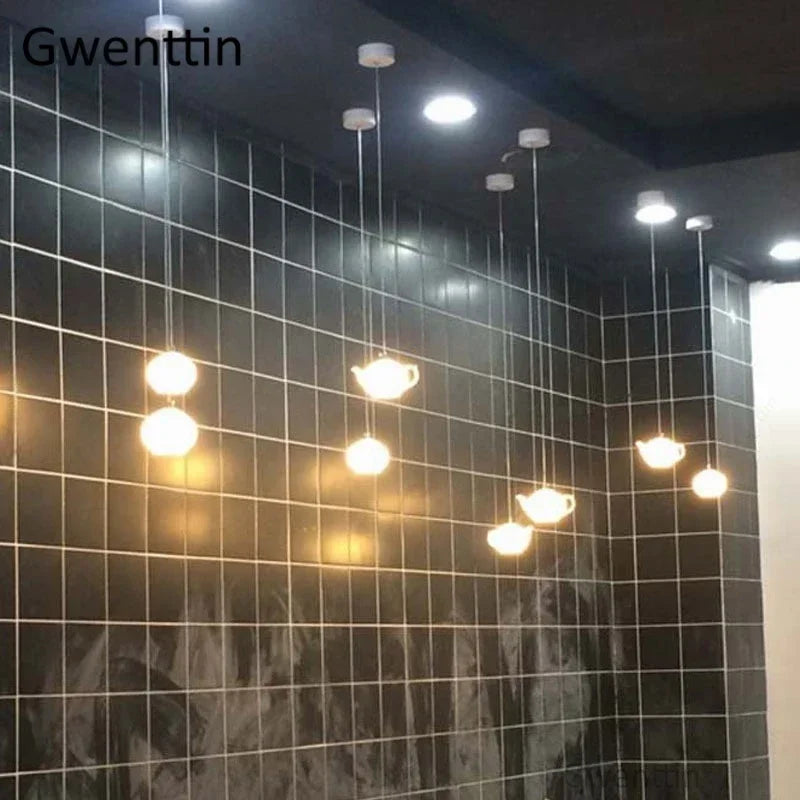 suspension théière moderne à led pour décoration intérieure nordique - vue 6 sur 7