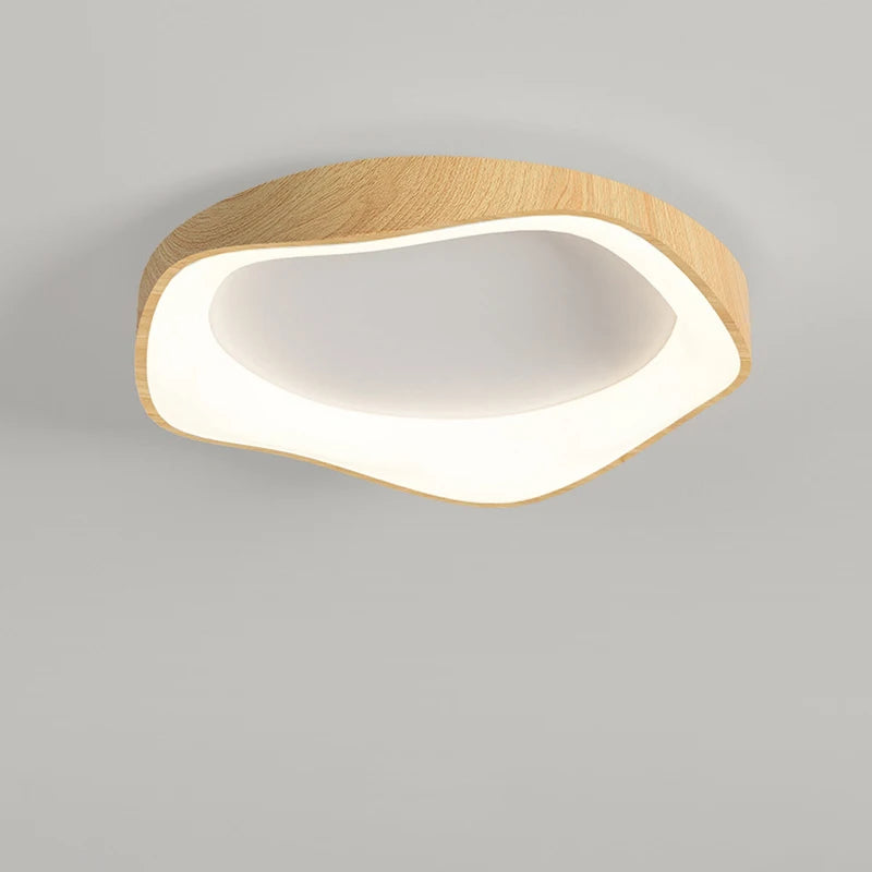 lampe circulaire led moderne grain de bois éclairage intérieur - vue 3 sur 8