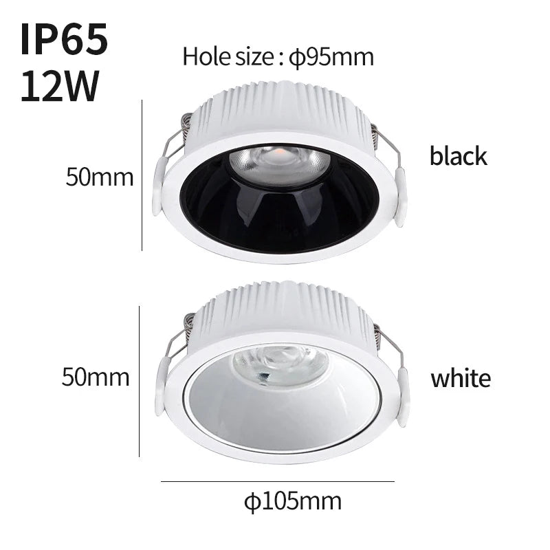 LED waterproof downlight IP65 waterproof, fog-proof and moisture-proof Bathroom Kitchen12V 12W Bathroom eaves outdoor spot - vue 6 sur 6