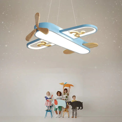 Minimalist wooden LED airplane ceiling light for children - vue 4 sur 10
