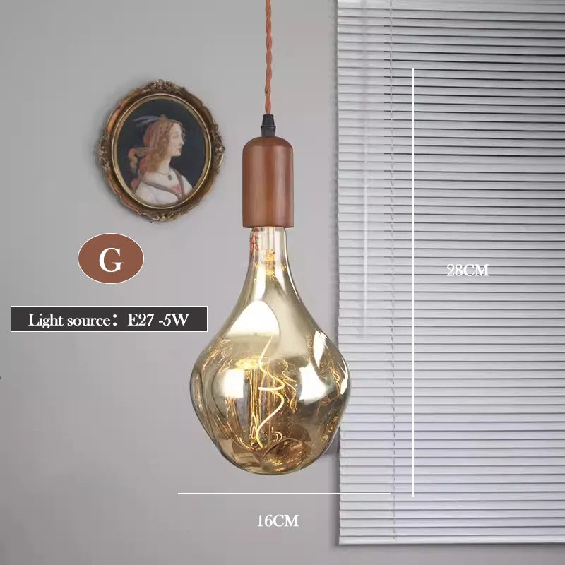 lustre en verre d'art rétro en bois massif créatif pour décoration intérieure - vue 23 sur 25
