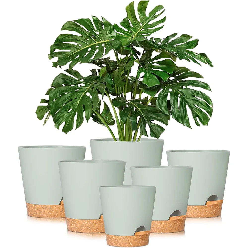 5pack 5inch Self Watering Pots for Indoor Plants,Flower Pots Planter with Drainage Holes and Wick Rope - vue 1 sur 7
