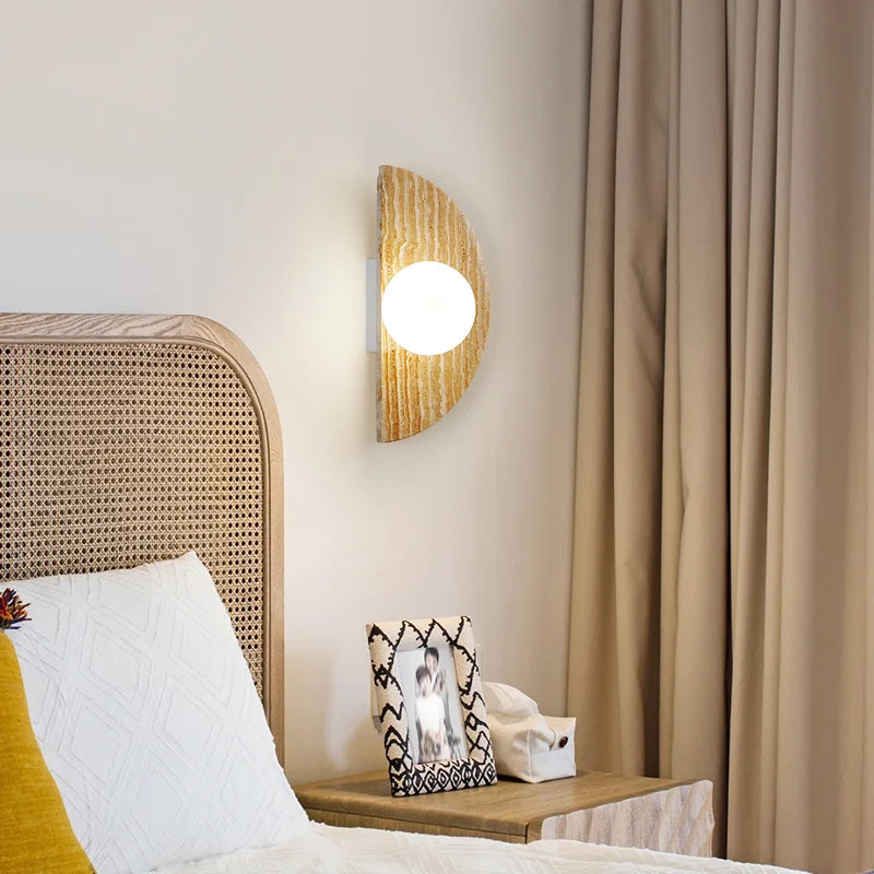 applique murale vintage demi-cercle en pierre naturelle avec led - vue 3 sur 6