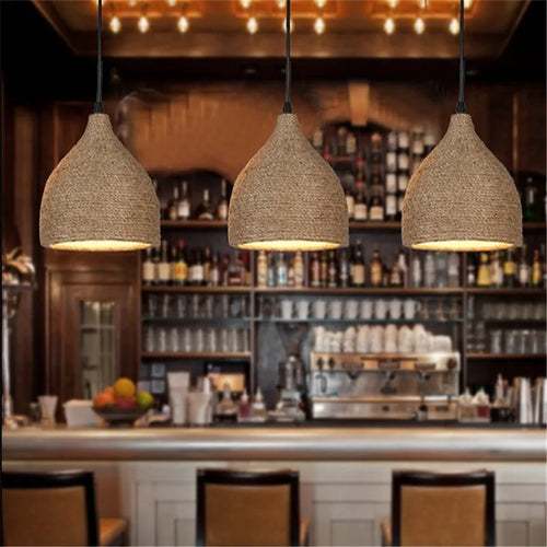 Vintage hemp rope pendant light for industrial loft - vue 4 sur 6