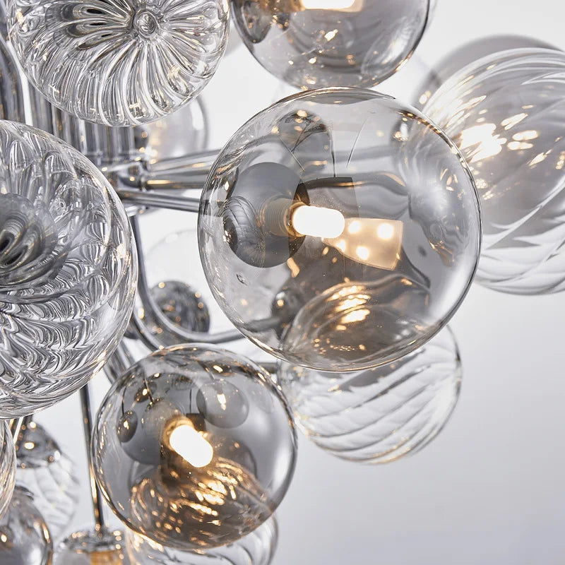 lustre moderne en verre à bulles lumière argentée or suspendu luxueux - vue 7 sur 10
