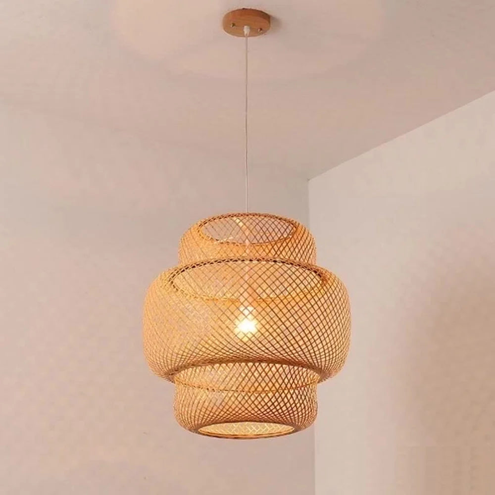 lampes suspendues style chinois tricotées à la main en bambou - vue 6 sur 16