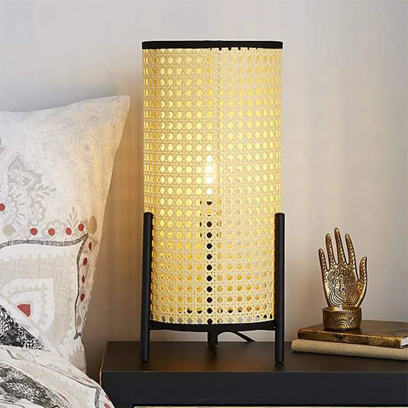 lampadaire japonais led en bambou et rotin décoratif moderne - vue 5 sur 7