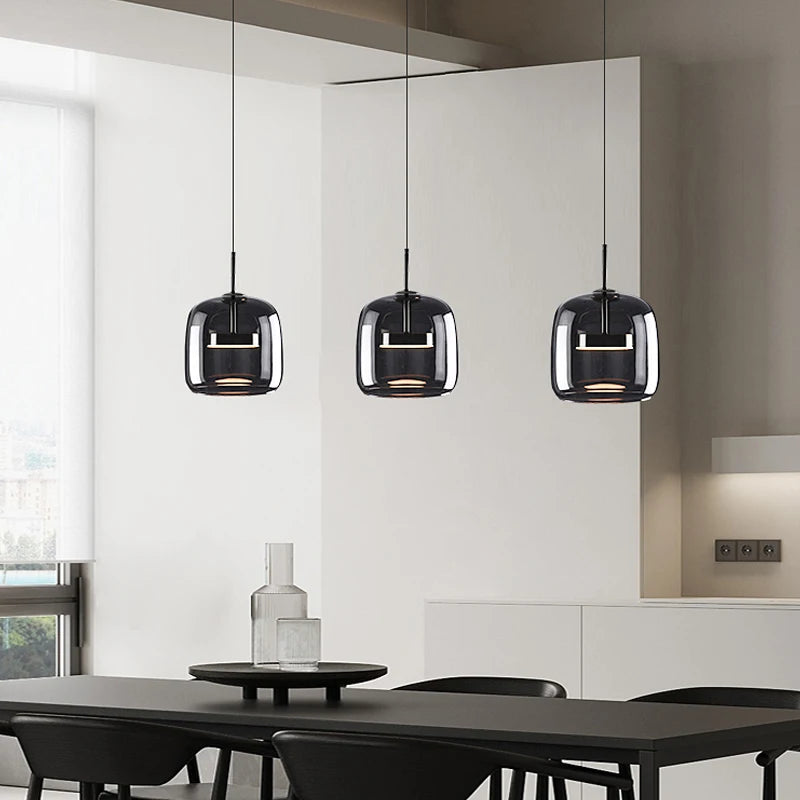 suspension moderne en verre noir pour décoration intérieure - vue 3 sur 9
