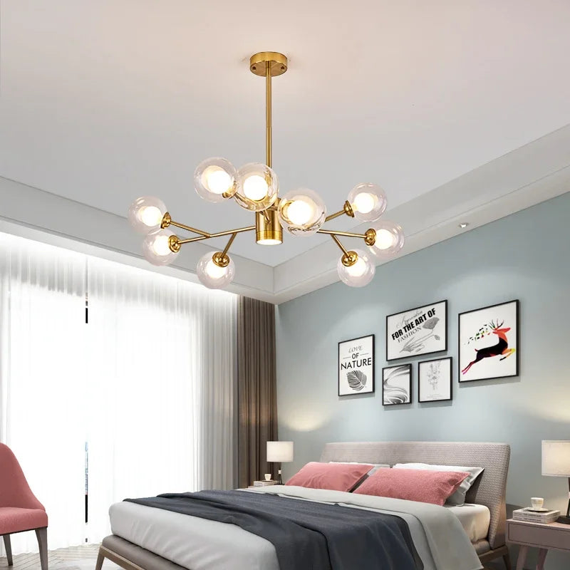 Lamp 9-Light Glass Chandelier,Modern Ceiling Lighting Fixture For Kitchen Dining Room Living Room Bedroom Office Restaurant Bar - vue 3 sur 7