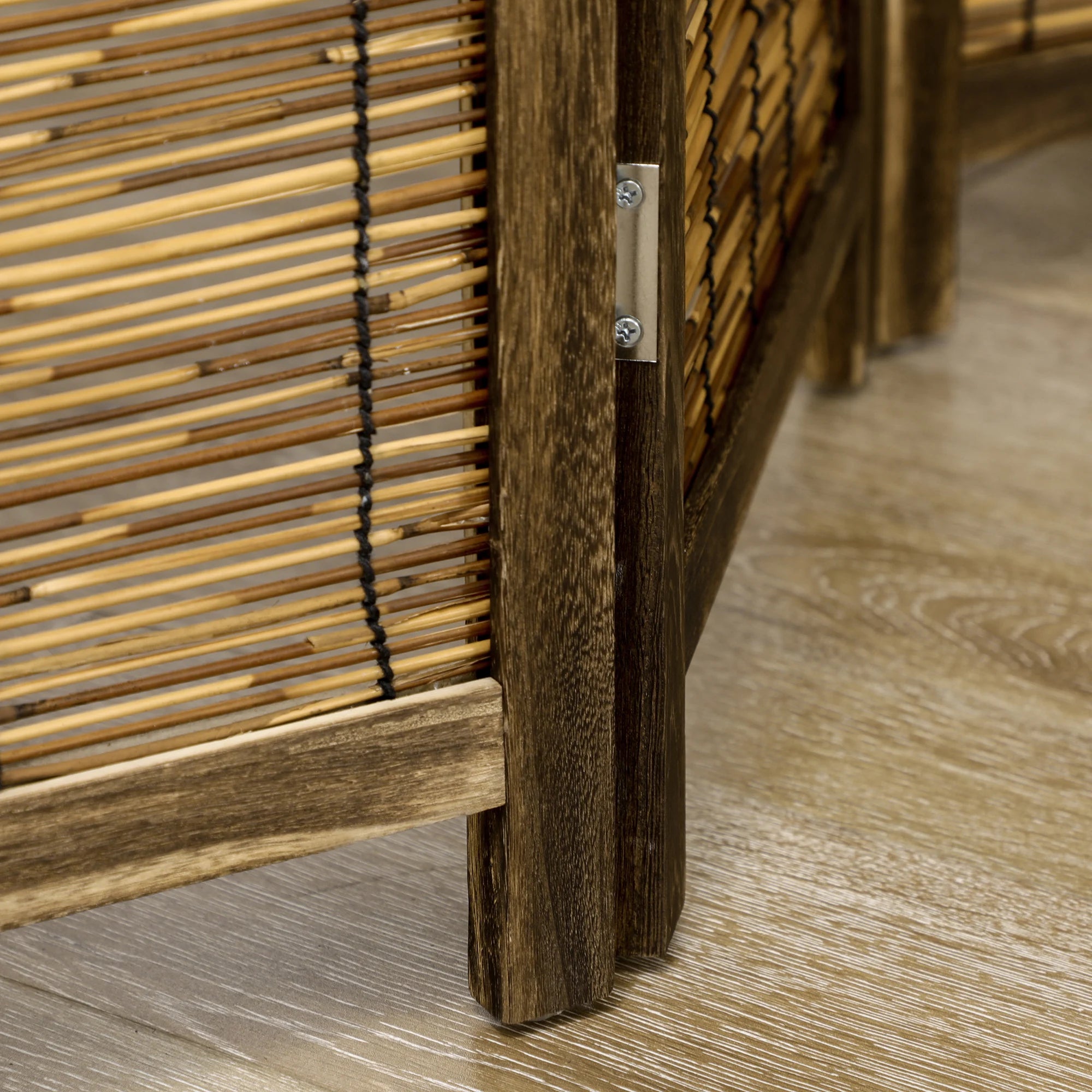 HOMCOM 4 panel folding wooden and Reed 160x1.8x170 cm Natural - vue 6 sur 7
