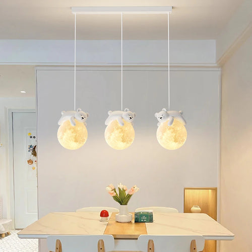 Suspension ours chevet enfant 3d lune lapin blanc veilleuse - vue 6 sur 10