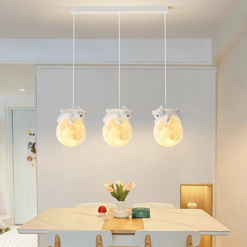 Suspension ours chevet enfant 3d lune lapin blanc veilleuse - vue 5 sur 10