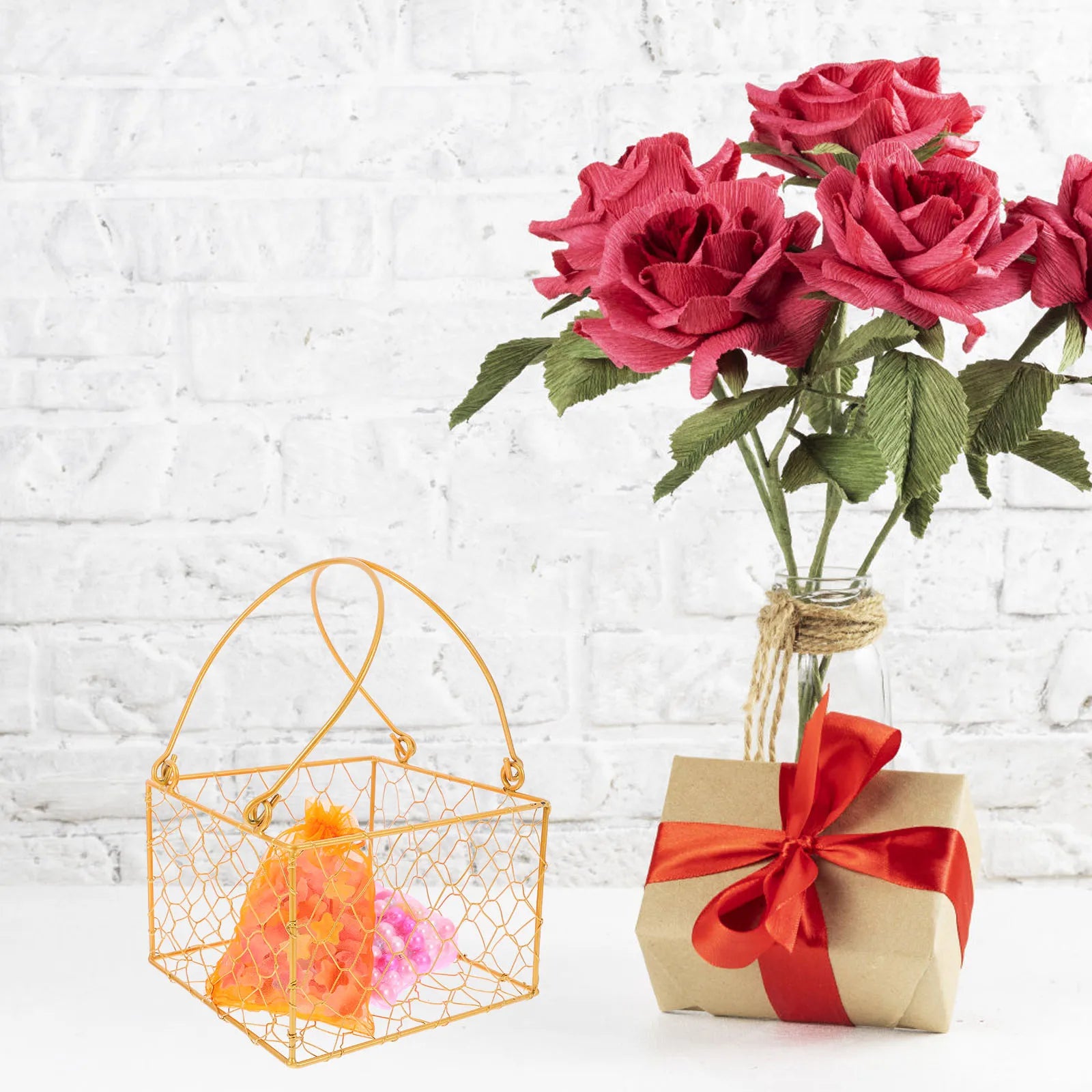 panier à main métal pour mariage avec poignée décorative - vue 7 sur 6