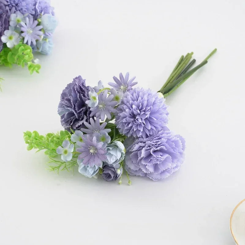 bouquet de roses et œillets en soie décoration florale festive - vue 8 sur 11