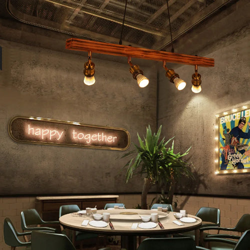 Rétro loft industriel bar lustre restaurant hot pot café lustre en bois magasin de vêtements fond mur spot - vue 3 sur 7