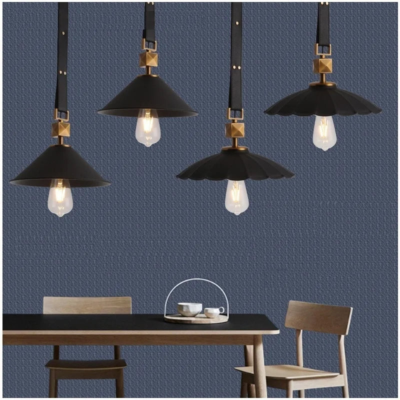 lustre moderne en cuir avec suspension lumière et verre cristal - vue 3 sur 14