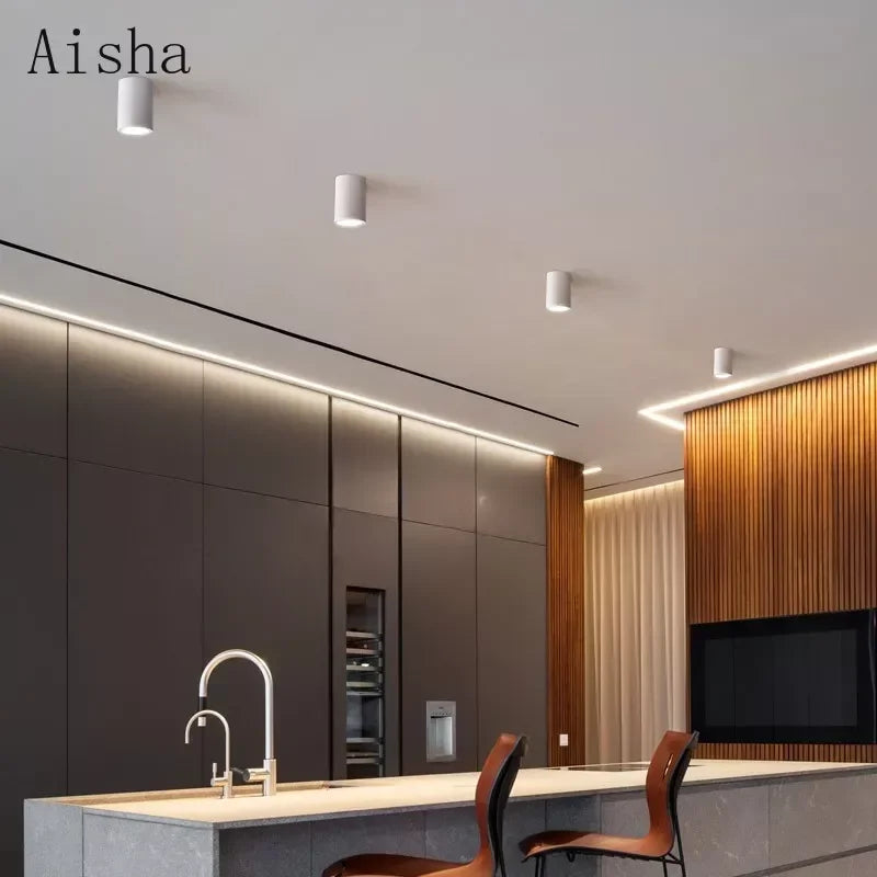 Surface mounted spotlight round cement Led minimalist aisle interior corridor living room - vue 4 sur 8
