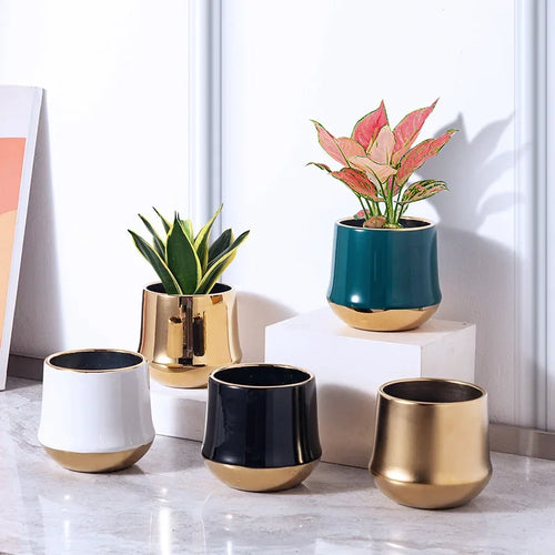 pot de fleurs en céramique doré pour décoration intérieure moderne
