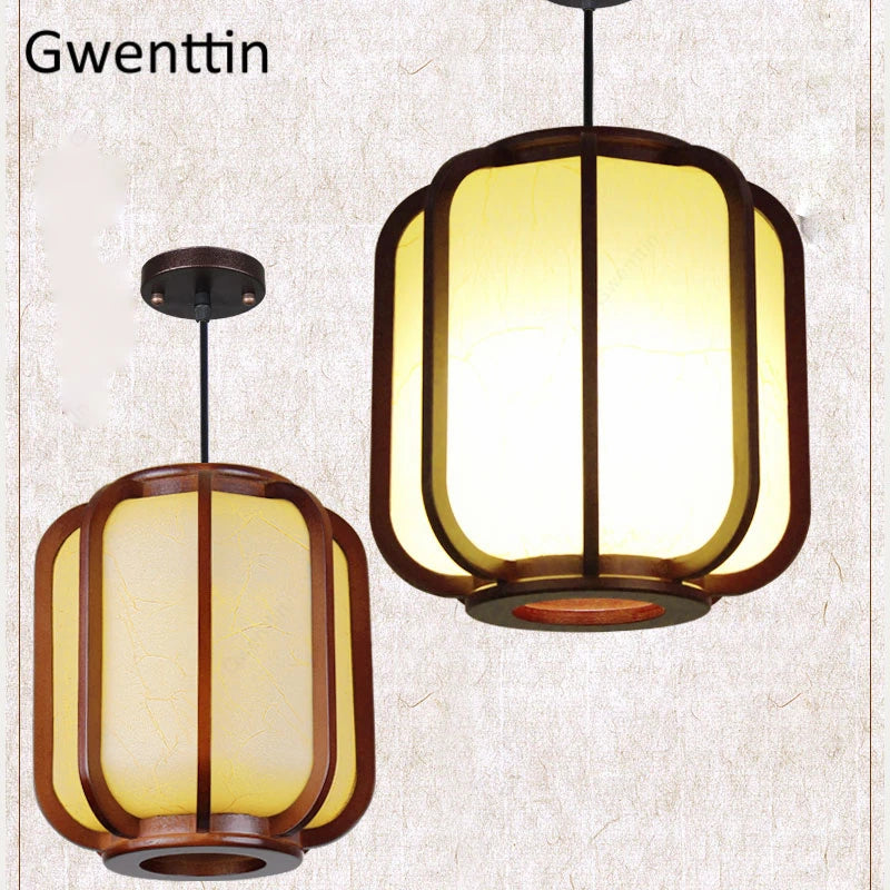 suspension en bois style chinois avec lanterne en peau de mouton - vue 3 sur 10