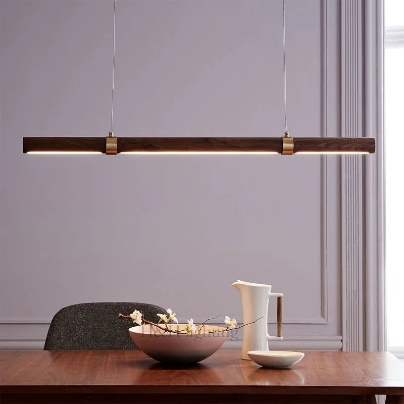 suspension LED imitation bois et métal minimaliste réglable - vue 4 sur 9