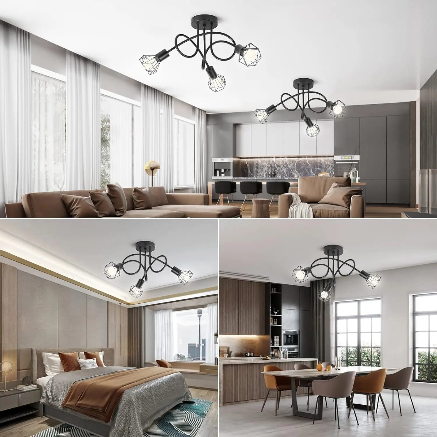 LED E14 Modern Spider Lamp for Home Decoration, Simple Lighting, Roof Lamp for Bedroom, Dining Room and Living Room - vue 6 sur 7