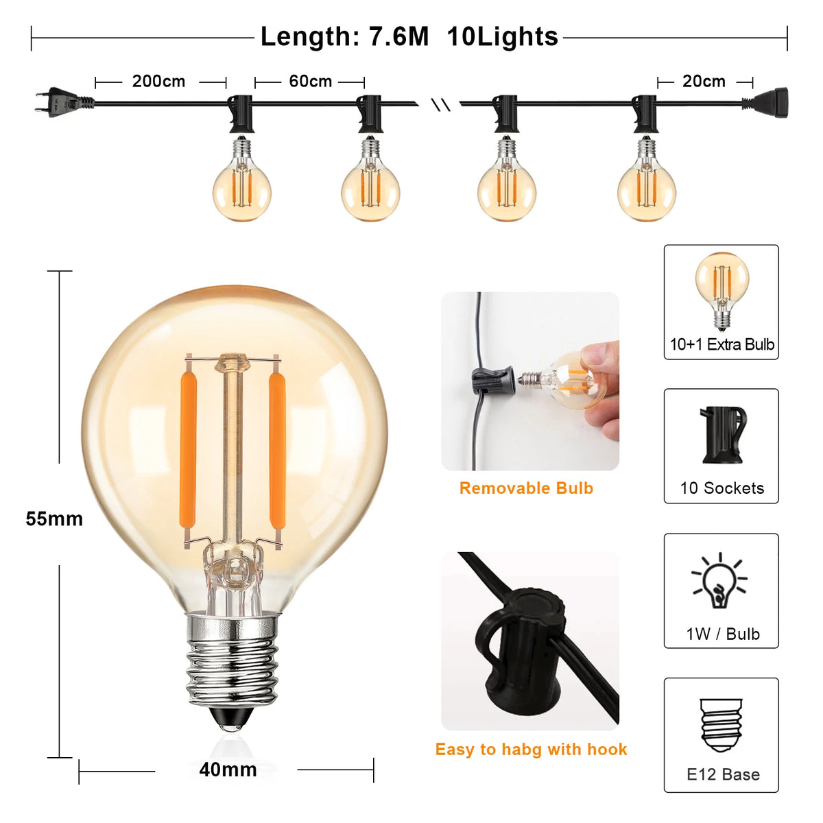 guirlande lumineuse led vintage pour décoration extérieure et mariage