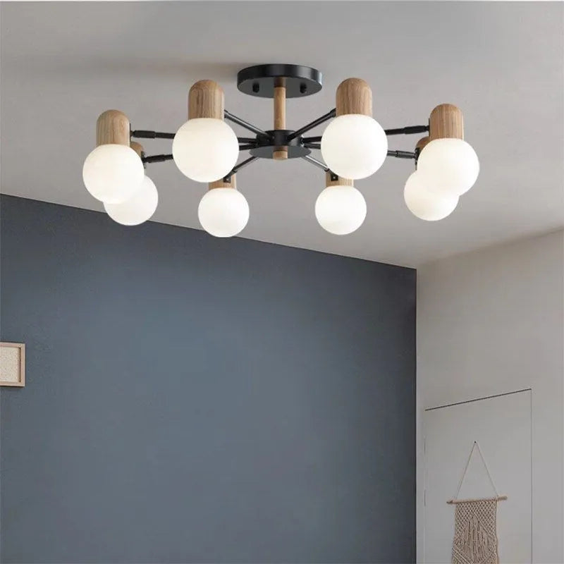Plafonnier LED en bois au design nordique multi-têtes - vue 5 sur 9