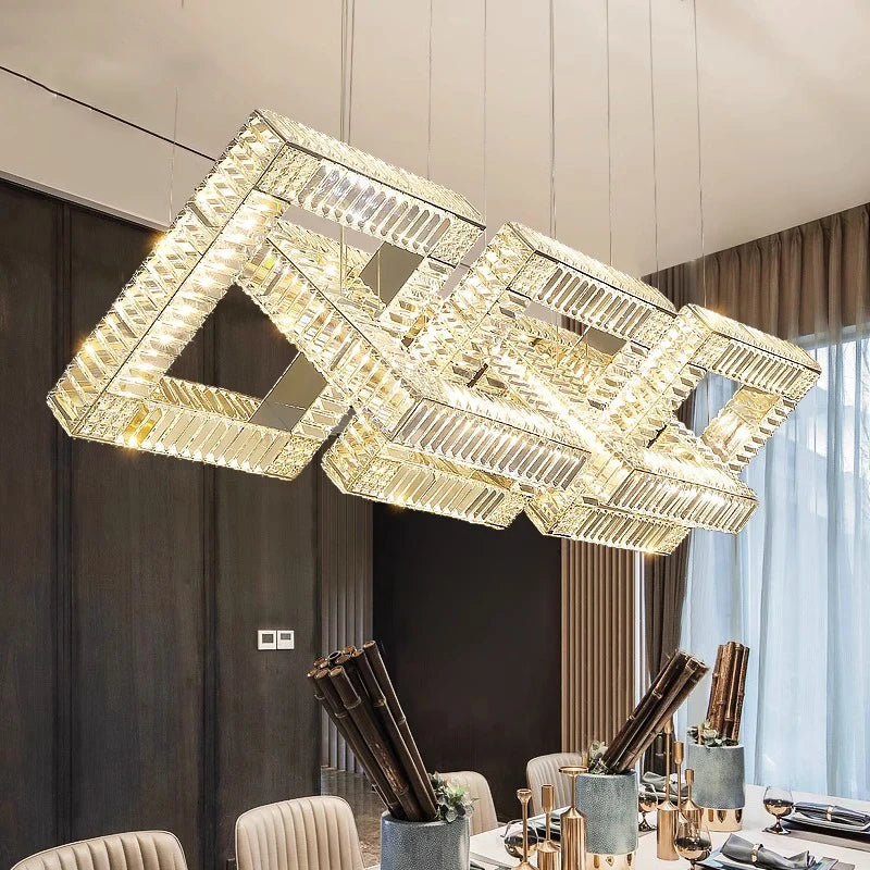 Lustre design cristal doré carré moderne - vue 3 sur 7