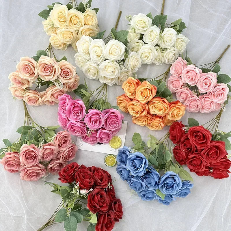 bouquet de roses artificielles en soie pour décoration de mariage - vue 6 sur 15